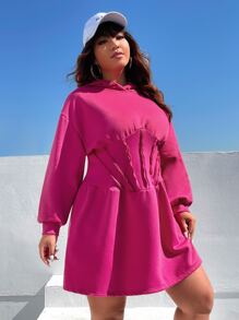 SHEIN EZwear Plus Size Drop Shoulder Sweatshirt Dress - Hot Pink - View 5