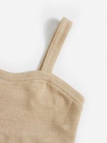 SHEIN EZwear Plus Solid Crop Top & Shorts - Khaki - View 5