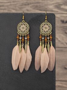 2pcs Feather Tassel Drop Earrings - Multicolor - View 1