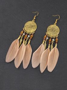 2pcs Feather Tassel Drop Earrings - Multicolor - View 2