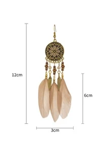 2pcs Feather Tassel Drop Earrings - Multicolor - View 3
