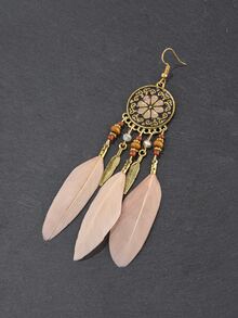 2pcs Feather Tassel Drop Earrings - Multicolor - View 4