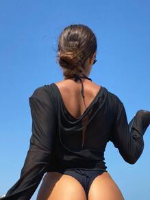 Cover up con estampado de corazón - Negro - Ver 2