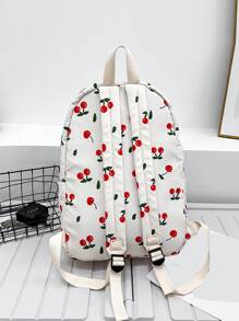 Mochila funcional impermeable, ligera y portátil con estampado de cerezas y colgante, de gran capacidad, para volver al colegio, primer día de escuela, universidad, trabajo, negocios, transporte, compras, vacaciones, con elementos kawaii de cerezas - Blanco - Ver 4