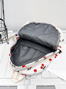 Mochila funcional impermeable, ligera y portátil con estampado de cerezas y colgante, de gran capacidad, para volver al colegio, primer día de escuela, universidad, trabajo, negocios, transporte, compras, vacaciones, con elementos kawaii de cerezas - Blanco - Ver 5