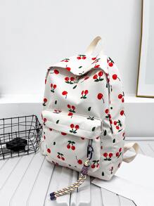 Mochila funcional impermeable, ligera y portátil con estampado de cerezas y colgante, de gran capacidad, para volver al colegio, primer día de escuela, universidad, trabajo, negocios, transporte, compras, vacaciones, con elementos kawaii de cerezas - Blanco - Ver 6