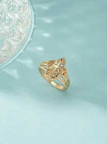 十字架裝飾戒指 - 金黃色 - 查看 1