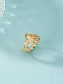 十字架裝飾戒指 - 金黃色 - 查看 2