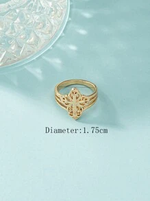 十字架裝飾戒指 - 金黃色 - 查看 3