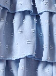 嬰兒不對稱領荷葉邊圓點層疊下擺連衣裙 - 淺藍色 - 查看 6