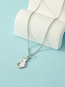 Cat Charm Necklace - Silver - View 2