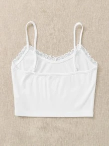 SHEIN EZwear Balletcore Lace Trim Rib-knit Cami Top - White - View 2