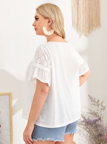 SHEIN LUNE 大碼鐳射剪裁肩部T恤 - 白色 - 查看 2