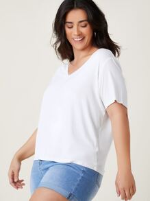 SHEIN BASICS 大碼v領上衣 - 白色 - 查看 6