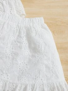 SHEIN 女孩前蝴蝶結荷葉邊網眼刺繡吊帶上衣和半身裙 - 白色 - 查看 4