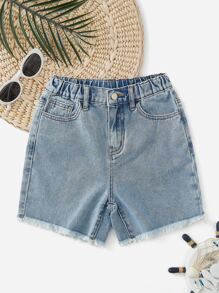 Boys Raw Hem Denim Shorts - Light Wash - View 1