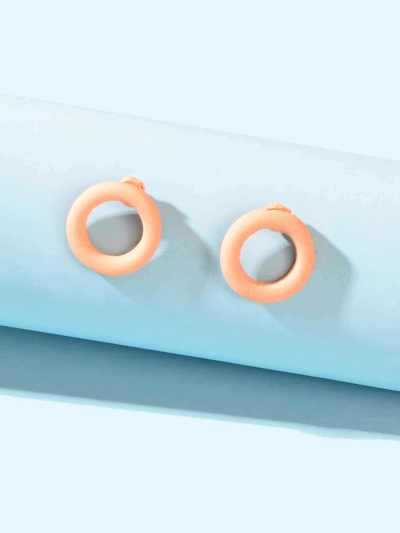 Circle Stud Earrings - Baby Pink - View 1