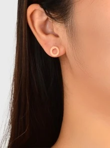 Circle Stud Earrings - Baby Pink - View 2