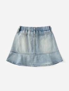 Toddler Girls Washed Ruffle Hem Denim Skirt - Light Wash - View 2