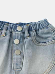Toddler Girls Washed Ruffle Hem Denim Skirt - Light Wash - View 4
