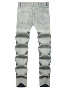 Men Ripped Frayed Rag Stitching Jeans - Light Wash - View 2