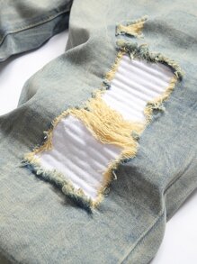 Men Ripped Frayed Rag Stitching Jeans - Light Wash - View 3