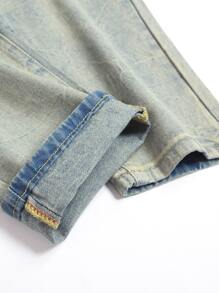 Men Ripped Frayed Rag Stitching Jeans - Light Wash - View 4