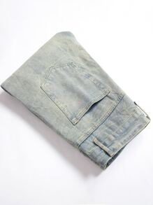 Men Ripped Frayed Rag Stitching Jeans - Light Wash - View 6