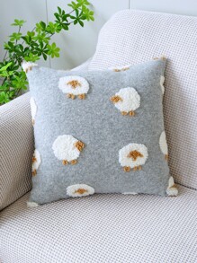 1pc Sheep Pattern Cushion Cover, Modern Flannelette Decorative Throw Pillow Case For Home, All Season - Grey - View 1