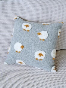 1pc Sheep Pattern Cushion Cover, Modern Flannelette Decorative Throw Pillow Case For Home, All Season - Grey - View 4