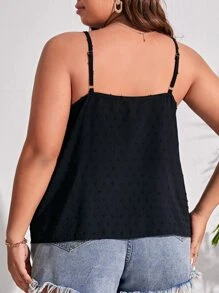 SHEIN Frenchy Plus Swiss Dot 凸纹蕾丝拼接夏季波西米亚风吊带背心 - 黑色 - 查看 2