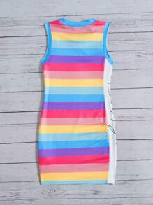 SHEIN Girls Letter Graphic Striped Colourblock Tank Dress - Multicolor - View 2