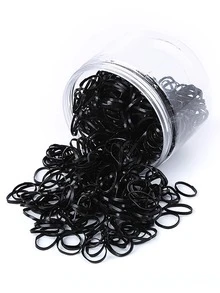 500入組素色髮圈 - 黑色 - 查看 3