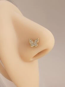 銅方晶鋯石蝴蝶裝飾鼻釘適合女士和女孩 - 金黃色 - 查看 1