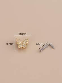 銅方晶鋯石蝴蝶裝飾鼻釘適合女士和女孩 - 金黃色 - 查看 3