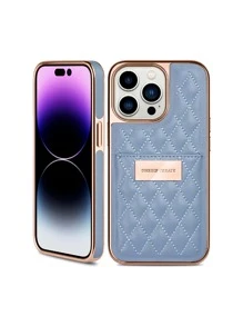 Onegif Electroplated Side Sticking Faux Leather Card Slot Rhombus Pattern Phone Case Compatible With IPhone