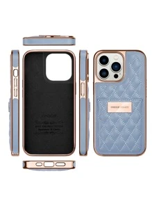 Onegif Electroplated Side Sticking Faux Leather Card Slot Rhombus Pattern Phone Case Compatible With IPhone