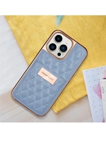 Onegif Electroplated Side Sticking Faux Leather Card Slot Rhombus Pattern Phone Case Compatible With IPhone
