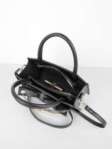 Faux Pearl & Bow Decor Square Bag - Black - View 2