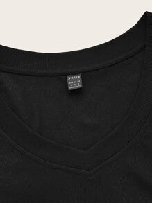 SHEIN EZwear 夏季裝搭實色肋編短款上衣 - 黑色 - 查看 4