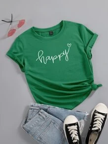 SHEIN LUNE تيشيرت نسائي بطباعة قلب وحروف