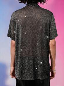 Manfinity Men Glitter Button Front Shirt - Black - View 2