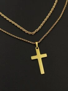 HOTNICE 2入組/套男士十字架吊飾項鍊龐克嘻哈風格,適用於首飾類禮品和派對 - 金黃色 - 查看 2