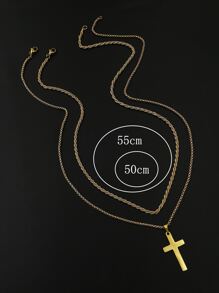 HOTNICE 2入組/套男士十字架吊飾項鍊龐克嘻哈風格,適用於首飾類禮品和派對 - 金黃色 - 查看 3