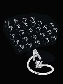 1入組心和字母裝飾戒指 - 銀色 - 查看 1