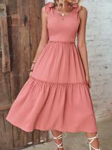 Breezaya Tie Shoulder Ruffle Hem Dress - Pink - View 3