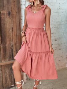 Breezaya Tie Shoulder Ruffle Hem Dress - Pink - View 4