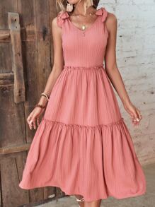 Breezaya Tie Shoulder Ruffle Hem Dress - Pink - View 5