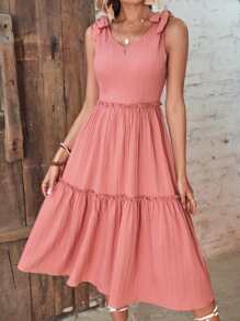 Breezaya Tie Shoulder Ruffle Hem Dress - Pink - View 6