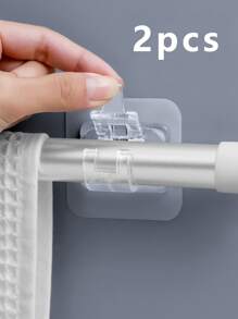 2入组裝窗簾桿支架自粘窗簾掛鉤支架免釘窗簾桿掛鉤牆壁支架毛巾桿掛鉤適用於浴室家庭和酒店 - 無色 - 查看 2